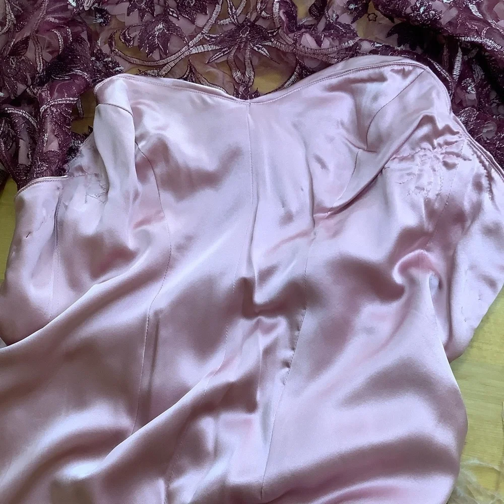 LOVEMATTERS Matthew Donnelly Pink Silk Floral Appliqué Jumpsuit Small 6 Mesh - Picture 13 of 16